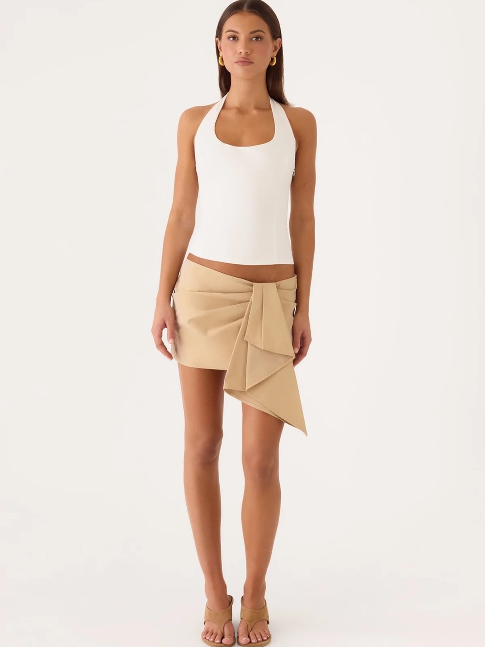 Asymmetric Draped Mini Skirt in Beige